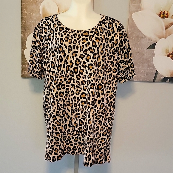 LOFT Tops - LOFT PLUS Cheetah Print Short Sleeve Top Sweater 20/22